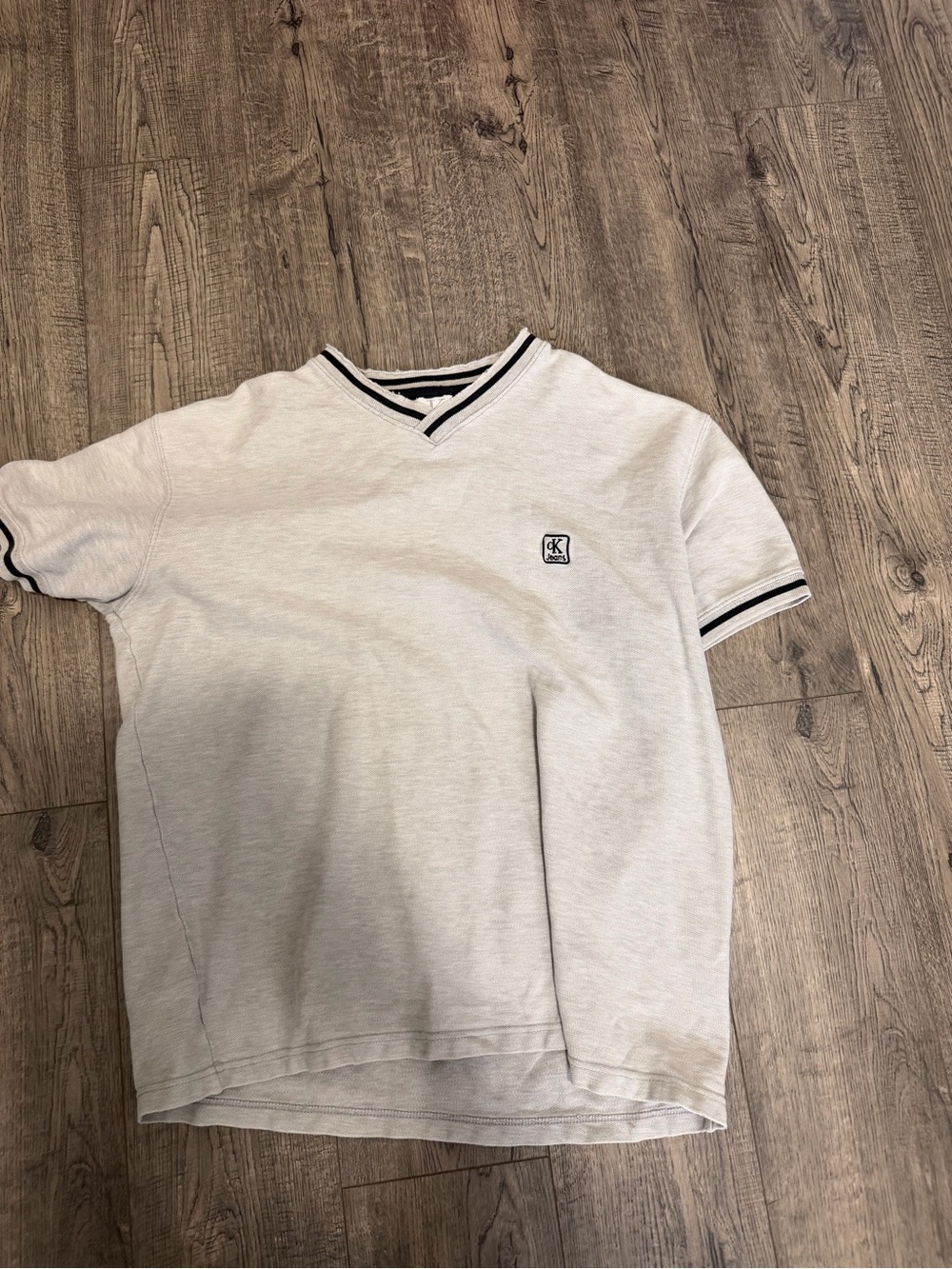 Calvin Klein Jeans Light Gray V-Neck Polo with Black Stripe Trim